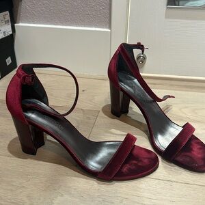 Stuart Weitzman Dark Red Velvet Nearlynude Sandals